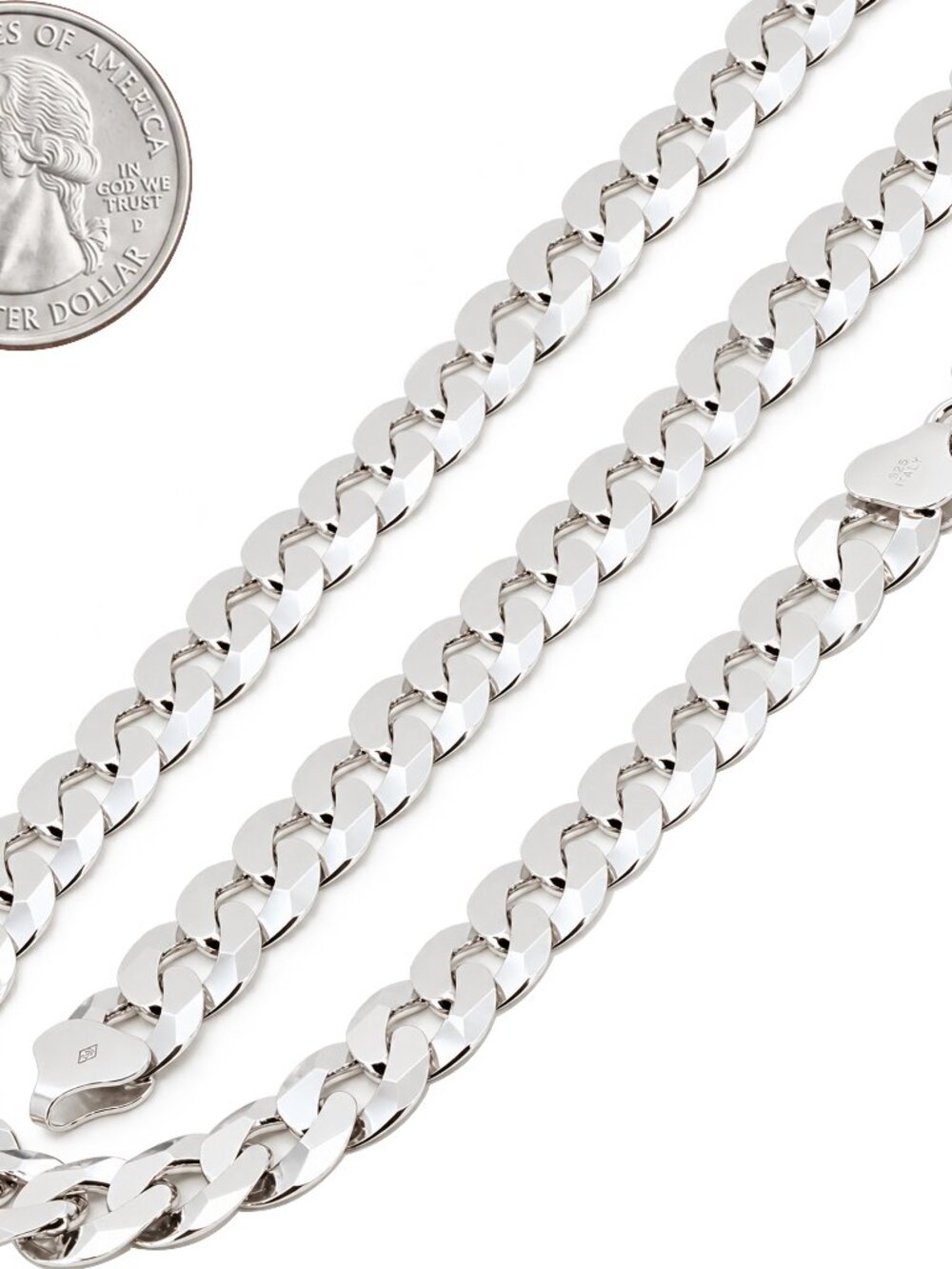 925 Sterling Silver 8.5mm Diamond Cut Curb Cuban Link Chain Necklace 22”